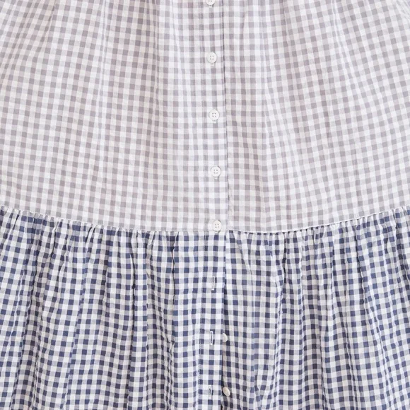 Madewell Patchwork Gingham Button-Front Tiered Midi Dress Size M - Picture 6 of 12